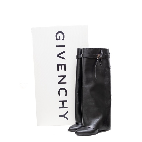 Givenchy Shark Lock Leather Wedge Boots – Black – Size 38 - Picture 1 of 11